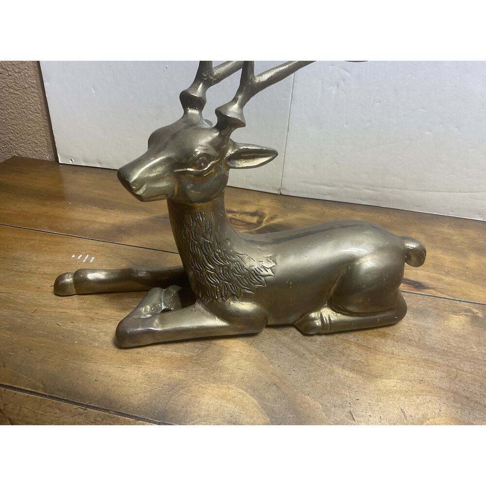 Vintage Solid Brass Stag Deer Sculpture Reclining Large Figurine 12in - Picture 4 of 12